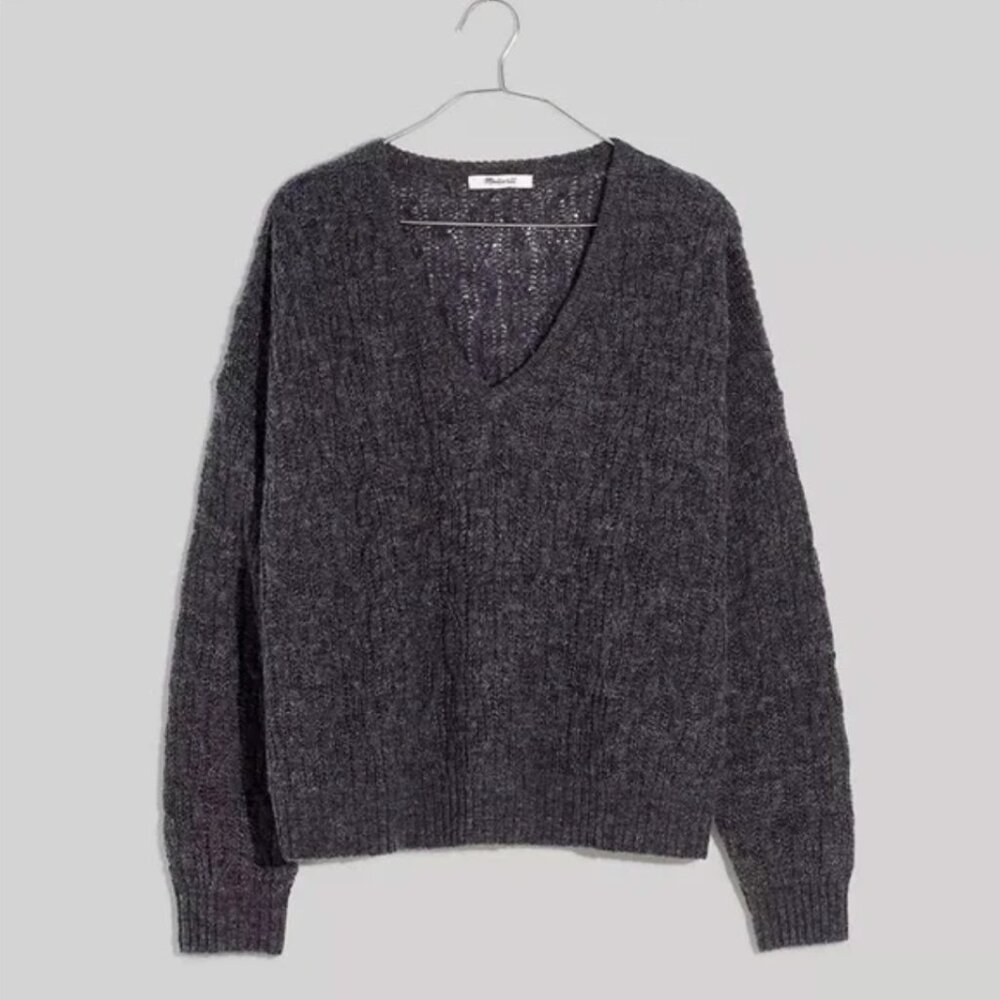 NWT Madewell Alma V-Neck Sweater in Heather Carbon Gray